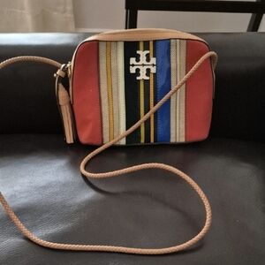 Tory Burch Red and Blue Striped Crossbody Bag